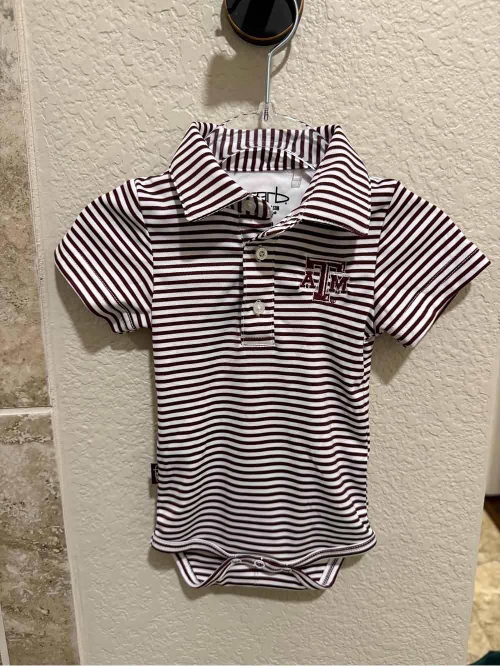 Infant Garb Texas A&M Aggies Maroon & White Striped Polo Bodysuit - 3 months